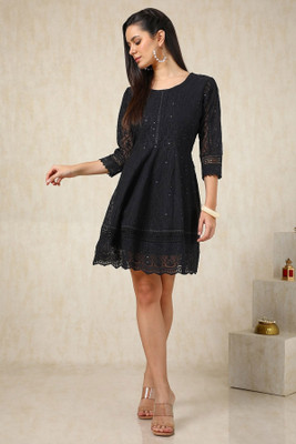 soch Women Fit and Flare Black Above Knee/Mid Thigh Length Dress