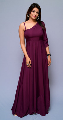 diyaz Women Fit and Flare Purple Maxi/Full Length Dress