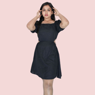 Tylaent Women A-line Black Knee Length Dress
