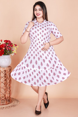 ROUNAK CREATION Women Fit and Flare Red Above Knee/Mid Thigh Length Dress