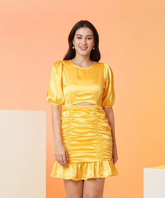 Globus Women Bodycon Yellow Above Knee/Mid Thigh Length Dress