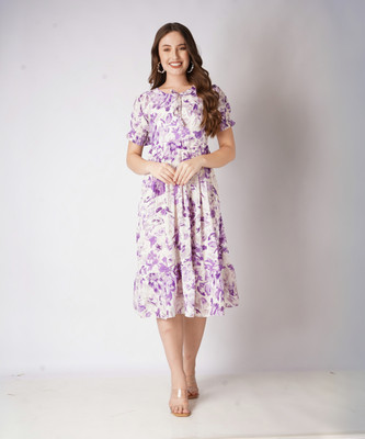 AKSHA CREATION Women Fit and Flare Purple Midi/Calf Length Dress