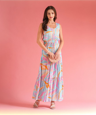 Globus Women Fit and Flare Multicolor Maxi/Full Length Dress