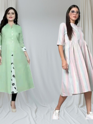 Suhani Creationnm Women Printed Anarkali Kurta(Green, White)
