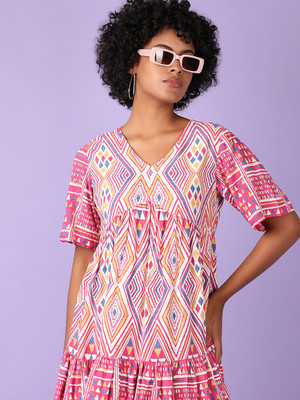 V-MART Women A-line Pink Above Knee/Mid Thigh Length Dress