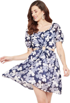 HouseOfCommon Women A-line Blue Above Knee/Mid Thigh Length Dress