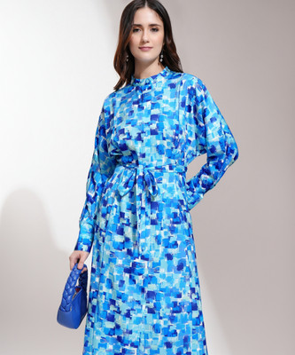 Tokyo Talkies Women Fit and Flare Blue Midi/Calf Length Dress