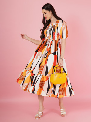 ZWERLON Women A-line Multicolor Midi/Calf Length Dress