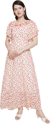 Jakanary Women A-line White, Orange, Green Maxi/Full Length Dress
