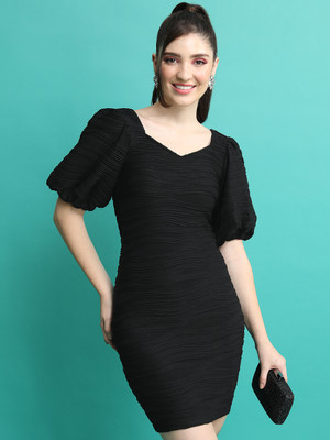 Tokyo Talkies Women Bodycon Black Above Knee/Mid Thigh Length Dress