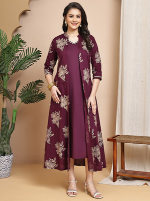 Claura Women Fit and Flare Maroon Midi/Calf Length Dress