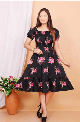 SHREESHYAMDARBAR Women Fit and Flare Black Midi/Calf Length Dress