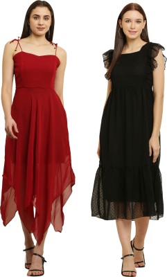 Heaven's creation Women High Low Maroon, Black Dress