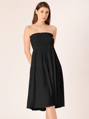 Dressberry Women Fit and Flare Black Midi/Calf Length Dress