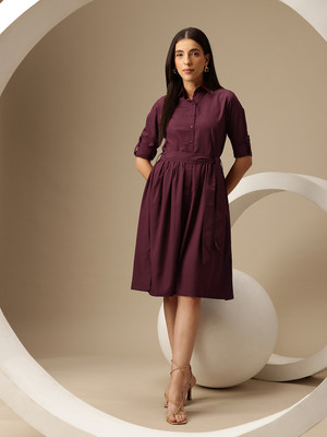 CHEMISTRY Women Shirt Brown Knee Length Dress