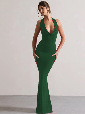 Moda Rapido Women Bodycon Dark Green Maxi/Full Length Dress