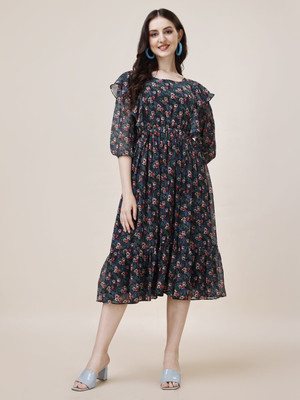 Fashion2wear Women A-line Multicolor Midi/Calf Length Dress