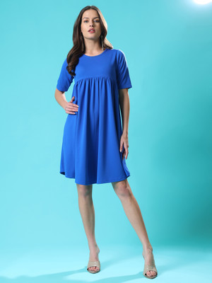 PURVAJA Women Fit and Flare Blue Mini/Short Dress