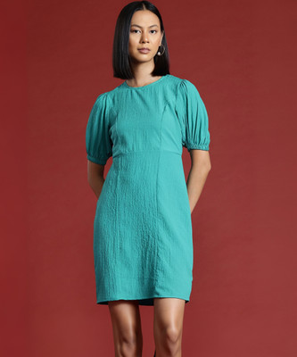 all about you Women A-line Green Above Knee/Mid Thigh Length Dress