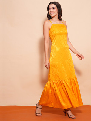 Globus Women Fit and Flare Yellow Maxi/Full Length Dress