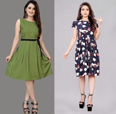 maruti fab Women Fit and Flare Green Dress