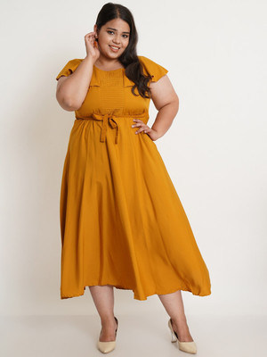 U&F Women Fit and Flare Yellow Maxi/Full Length Dress