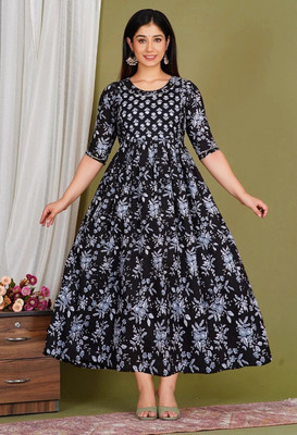 Stylishthreads Women Fit and Flare Black Midi/Calf Length Dress