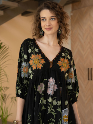 ZUMMER Women Empire Waist Black Above Knee/Mid Thigh Length Dress