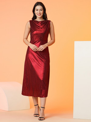 Globus Women Sheath Maroon Midi/Calf Length Dress