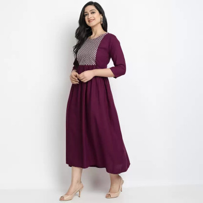 ShopGlobal Women A-line Maroon Below Knee Dress