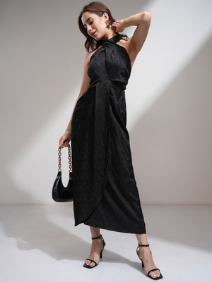 Tokyo Talkies Women Wrap Black Midi/Calf Length Dress