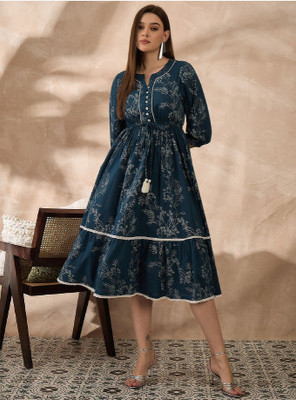 all about you Women A-line Blue Midi/Calf Length Dress
