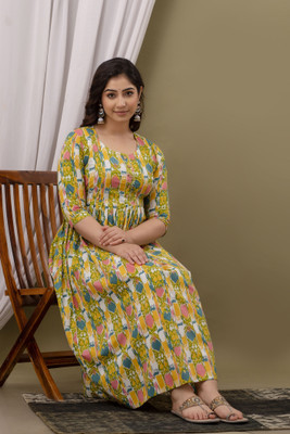 Akshara Fashion Women Fit and Flare Yellow Midi/Calf Length Dress