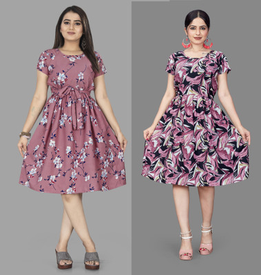 HOUSE OFF COMMON Women Fit and Flare Multicolor Knee Length Dress