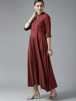 W Women Maxi Maroon Full Length Dress