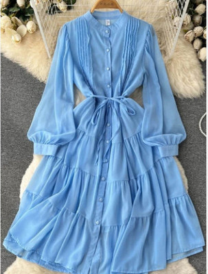 Jazzups enterprises Women Fit and Flare Blue Above Knee/Mid Thigh Length Dress