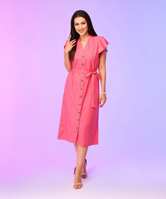 Globus Women A-line Pink Midi/Calf Length Dress