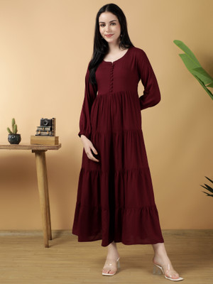 Bright Fly Women Fit and Flare Black Ankle Length Dress