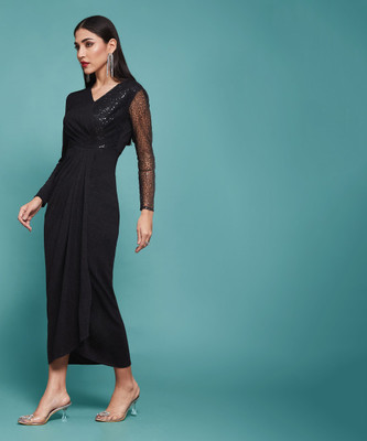 Miss Chase Women Bodycon Black Knee Length Dress