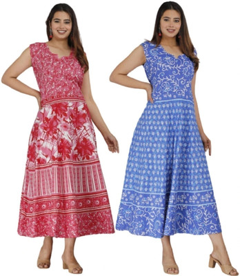touchpix Women Fit and Flare Multicolor Midi/Calf Length Dress