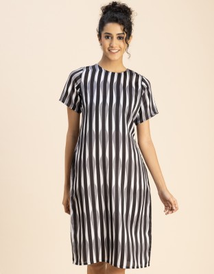 moomaya Women A-line Grey, Black, White Dress