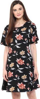 HARPA Women Fit and Flare Black Above Knee/Mid Thigh Length Dress