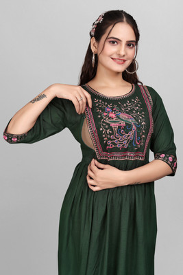 ShopGlobal Women Fit and Flare Green Below Knee Dress