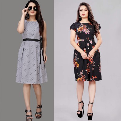 Modli 20 Fashion Women Fit and Flare Grey Dress