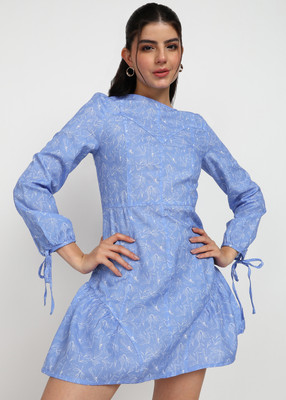 Asami Women A-line Blue Above Knee/Mid Thigh Length Dress