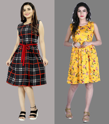 maruti fab Women Fit and Flare Yellow Below Knee Dress