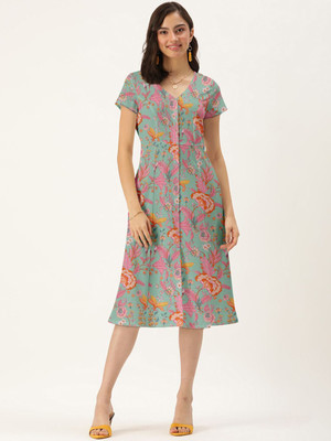 Dressberry Women A-line Green Knee Length Dress