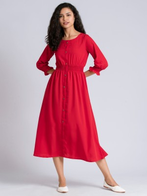 AASK Women Fit and Flare Red Dress