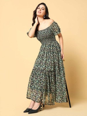 Showoff Women Fit and Flare Green Dress