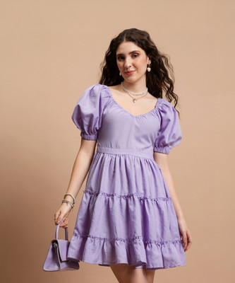 Tokyo Talkies Women Fit and Flare Purple Above Knee/Mid Thigh Length Dress